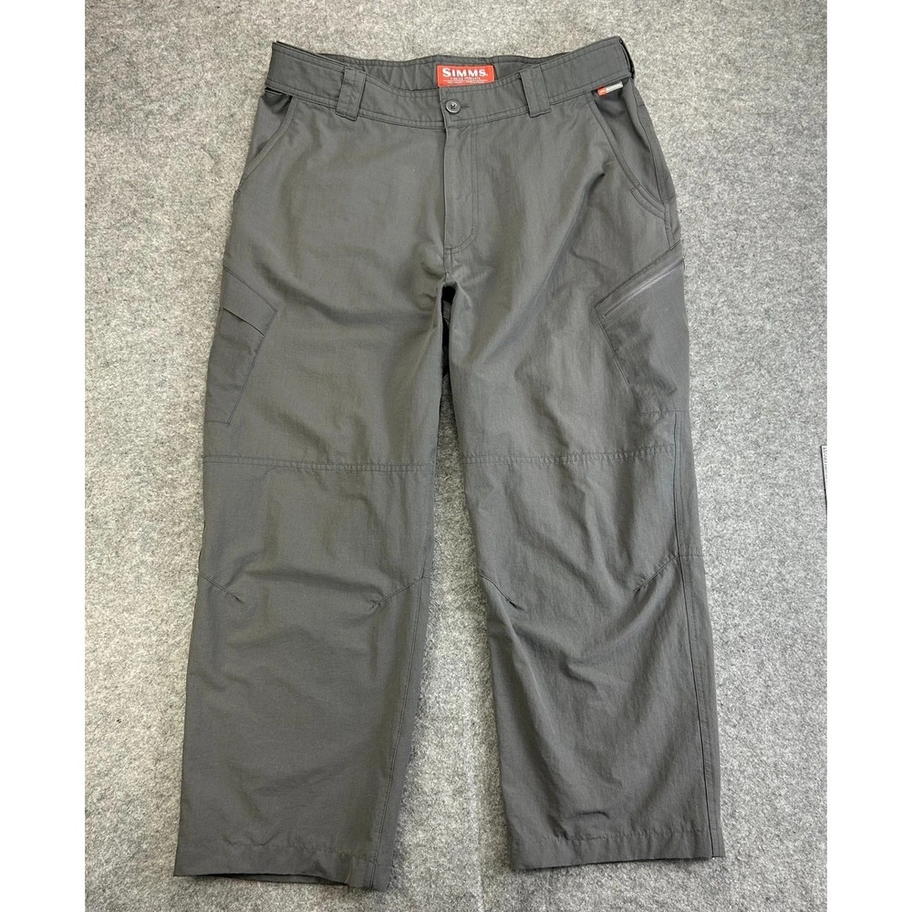 Simms Fishing Products Cargo Pants Mens L Gray Hiking Flat Front Outdoor  "Read"